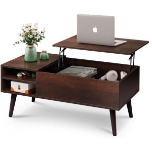 imageWLIVE Wood Lift Top Coffee Table with Hidden Compartment and Adjustable Storage Shelf Lift Tabletop Dining Table for Home Living Room Office Charcoal BlackEspresso