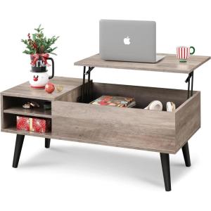 imageWLIVE Wood Lift Top Coffee Table with Hidden Compartment and Adjustable Storage Shelf Lift Tabletop Dining Table for Home Living Room Office Charcoal BlackGreige