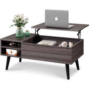 imageWLIVE Wood Lift Top Coffee Table with Hidden Compartment and Adjustable Storage Shelf Lift Tabletop Dining Table for Home Living Room Office Charcoal BlackAgrey