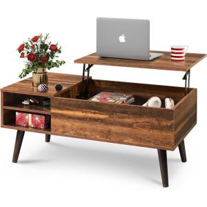 imageWLIVE Wood Lift Top Coffee Table with Hidden Compartment and Adjustable Storage Shelf Lift Tabletop Dining Table for Home Living Room Office Charcoal BlackRetro Brown