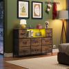 imageWLIVE 3 Drawer and 8 Drawer Dresser Set Dresser for Bedroom Closet Hallway Storage Organizer Unit Dressers ampamp Chests of Drawers with Fabric Bins Rustic Brown Wood Grain Print