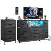 imageWLIVE 3 Drawer Dresser and 8 Drawer Dresser Set Dresser for Bedroom Closet Hallway Storage Dresser Organizer Unit Dressers ampamp Chests of Drawers with Fabric Bins Charcoal Black Wood Grain Print