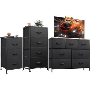 imageWLIVE 3 Drawer 4 Drawer and 7 Drawer Dresser Set Dresser for Bedroom Closet Hallway Storage Organizer Unit Dressers ampamp Chests of Drawers Charcoal Black