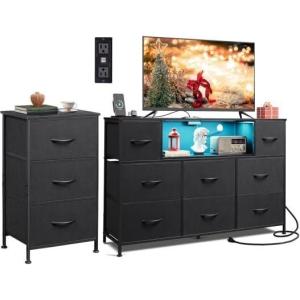 imageWLIVE 3 Drawer Dresser and 8 Drawer Dresser Set Dresser for Bedroom Closet Hallway Storage Dresser Organizer Unit Dressers ampamp Chests of Drawers with Fabric Bins Charcoal Black