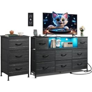 imageWLIVE 3 Drawer Dresser and 8 Drawer Dresser Set Dresser for Bedroom Closet Hallway Storage Dresser Organizer Unit Dressers ampamp Chests of Drawers with Fabric Bins Charcoal Black Wood Grain Print