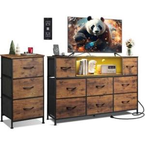 imageWLIVE 3 Drawer and 8 Drawer Dresser Set Dresser for Bedroom Closet Hallway Storage Organizer Unit Dressers ampamp Chests of Drawers with Fabric Bins Rustic Brown Wood Grain Print