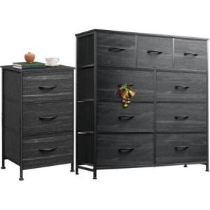 imageWLIVE 3 Drawer and 9 Drawer Dresser Set Dresser for Bedroom Closet Hallway Storage Organizer Unit Dressers ampamp Chests of Drawers with Fabric Bins Charcoal Black Wood Grain Print