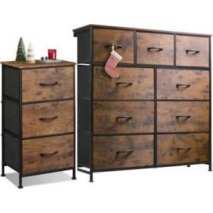 imageWLIVE 3 Drawer and 9 Drawer Dresser Set Dresser for Bedroom Closet Hallway Storage Organizer Unit Dressers ampamp Chests of Drawers with Fabric Bins Rustic Brown Wood Grain Print