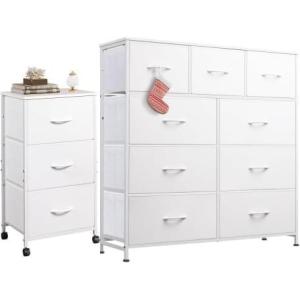 imageWLIVE 3 Drawer and 9 Drawer Dresser Set Dresser for Bedroom Closet Hallway Storage Organizer Unit Dressers ampamp Chests of Drawers with Fabric Bins White
