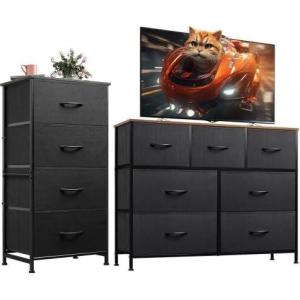 imageWLIVE 4 Drawer and 7 Drawer Dresser Set Dresser for Bedroom Closet Hallway Storage Organizer Unit Dressers ampamp Chests of Drawers with Fabric Bins Charcoal Black