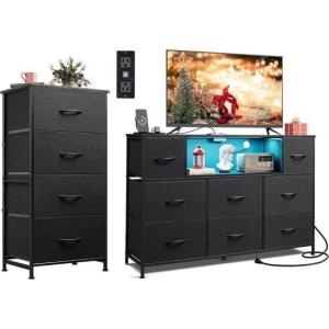 imageWLIVE 4 Drawer and 8 Drawer Dresser Set Dresser for Bedroom Closet Hallway Storage Organizer Unit Dressers ampamp Chests of Drawers with Fabric Bins Charcoal Black
