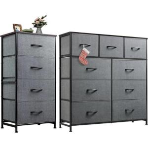 imageWLIVE 4 Drawer and 9 Drawer Dresser Set Dresser for Bedroom Closet Hallway Storage Organizer Unit Dressers ampamp Chests of Drawers with Fabric Bins Dark Grey