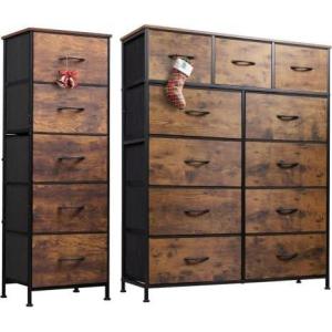 imageWLIVE 5 Drawer Dresser and 11 Drawer Dresser Set Dresser for Bedroom Closet Hallway Storage Dresser Organizer Unit Dressers ampamp Chests of Drawers with Fabric Bins Rustic Brown Wood Grain Print