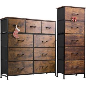 imageWLIVE 5 Drawer Dresser and 9 Drawer Dresser Set Dresser for Bedroom Closet Hallway Storage Dresser Organizer Unit Dressers ampamp Chests of Drawers with Fabric Bins Rustic Brown Wood Grain Print