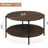 imageWLIVE Round Coffee Table for Living Room 326quot Small Coffee Table with Open Storage Shelf 2Tier Industrial Circle Wood Center Table for Bedroom Home Office Charcoal BlackBrown Walnut
