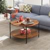 imageWLIVE Round Coffee Table for Living Room 326quot Small Coffee Table with Open Storage Shelf 2Tier Industrial Circle Wood Center Table for Bedroom Home Office Charcoal BlackRustic Brown