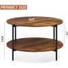 imageWLIVE Round Coffee Table for Living Room 326quot Small Coffee Table with Open Storage Shelf 2Tier Industrial Circle Wood Center Table for Bedroom Home Office Charcoal BlackRustic Brown