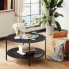imageWLIVE Round Coffee Table for Living Room 326quot Small Coffee Table with Open Storage Shelf 2Tier Industrial Circle Wood Center Table for Bedroom Home Office Charcoal BlackCharcoal Black