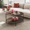 imageWLIVE Round Coffee Table for Living Room 326quot Small Coffee Table with Open Storage Shelf 2Tier Industrial Circle Wood Center Table for Bedroom Home Office Charcoal BlackBrown Walnut