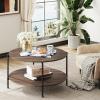 imageWLIVE Round Coffee Table for Living Room 326quot Small Coffee Table with Open Storage Shelf 2Tier Industrial Circle Wood Center Table for Bedroom Home Office Charcoal BlackBrown Walnut