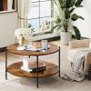 imageWLIVE Round Coffee Table for Living Room 326quot Small Coffee Table with Open Storage Shelf 2Tier Industrial Circle Wood Center Table for Bedroom Home Office Charcoal BlackRustic Brown