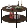 imageWLIVE Round Coffee Table for Living Room 326quot Small Coffee Table with Open Storage Shelf 2Tier Industrial Circle Wood Center Table for Bedroom Home Office Charcoal BlackBrown Walnut