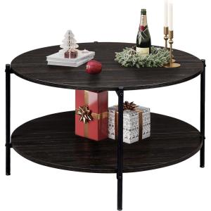 imageWLIVE Round Coffee Table for Living Room 326quot Small Coffee Table with Open Storage Shelf 2Tier Industrial Circle Wood Center Table for Bedroom Home Office Charcoal BlackCharcoal Black