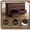 imageWLIVE Farmhouse 6 Drawer Dresser for Bedroom 5307 Wide Wood Dresser Storage Organizer with Double Rustic Handle TV Stand for 60 inch TV Chest of Drawers for Living Room Hallway BrownBrown