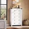 imageWLIVE Farmhouse 6 Drawer Dresser for Bedroom 5307 Wide Wood Dresser Storage Organizer with Double Rustic Handle TV Stand for 60 inch TV Chest of Drawers for Living Room Hallway BrownWhite