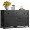 imageWLIVE Farmhouse 6 Drawer Dresser for Bedroom 5307 Wide Wood Dresser Storage Organizer with Double Rustic Handle TV Stand for 60 inch TV Chest of Drawers for Living Room Hallway BrownBlack