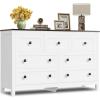 imageWLIVE Farmhouse 6 Drawer Dresser for Bedroom 5307 Wide Wood Dresser Storage Organizer with Double Rustic Handle TV Stand for 60 inch TV Chest of Drawers for Living Room Hallway BrownWhite