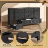imageWLIVE Farmhouse 6 Drawer Dresser for Bedroom 5307 Wide Wood Dresser Storage Organizer with Double Rustic Handle TV Stand for 60 inch TV Chest of Drawers for Living Room Hallway BrownBlack