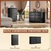 imageWLIVE Farmhouse 6 Drawer Dresser for Bedroom 5307 Wide Wood Dresser Storage Organizer with Double Rustic Handle TV Stand for 60 inch TV Chest of Drawers for Living Room Hallway BrownBlack