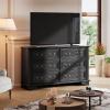 imageWLIVE Farmhouse 6 Drawer Dresser for Bedroom 5307 Wide Wood Dresser Storage Organizer with Double Rustic Handle TV Stand for 60 inch TV Chest of Drawers for Living Room Hallway BrownBlack