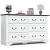 imageWLIVE Farmhouse 6 Drawer Dresser for Bedroom 5307 Wide Wood Dresser Storage Organizer with Double Rustic Handle TV Stand for 60 inch TV Chest of Drawers for Living Room Hallway BrownWhite