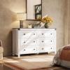 imageWLIVE Farmhouse 6 Drawer Dresser for Bedroom 5307 Wide Wood Dresser Storage Organizer with Double Rustic Handle TV Stand for 60 inch TV Chest of Drawers for Living Room Hallway BrownWhite