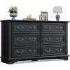 imageWLIVE Farmhouse 6 Drawer Dresser for Bedroom 5307 Wide Wood Dresser Storage Organizer with Double Rustic Handle TV Stand for 60 inch TV Chest of Drawers for Living Room Hallway BrownBlack