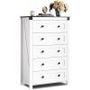 imageWLIVE Farmhouse 6 Drawer Dresser for Bedroom 5307 Wide Wood Dresser Storage Organizer with Double Rustic Handle TV Stand for 60 inch TV Chest of Drawers for Living Room Hallway BrownWhite