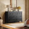 imageWLIVE Farmhouse 6 Drawer Dresser for Bedroom 5307 Wide Wood Dresser Storage Organizer with Double Rustic Handle TV Stand for 60 inch TV Chest of Drawers for Living Room Hallway BrownBlack