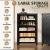 imageWLIVE Farmhouse 6 Drawer Dresser for Bedroom 5307 Wide Wood Dresser Storage Organizer with Double Rustic Handle TV Stand for 60 inch TV Chest of Drawers for Living Room Hallway BrownBlack