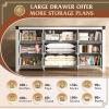 imageWLIVE Farmhouse 6 Drawer Dresser for Bedroom 5307 Wide Wood Dresser Storage Organizer with Double Rustic Handle TV Stand for 60 inch TV Chest of Drawers for Living Room Hallway BrownWhite