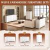 imageWLIVE Farmhouse 6 Drawer Dresser for Bedroom 5307 Wide Wood Dresser Storage Organizer with Double Rustic Handle TV Stand for 60 inch TV Chest of Drawers for Living Room Hallway BrownWhite