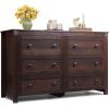 imageWLIVE Farmhouse 6 Drawer Dresser for Bedroom 5307 Wide Wood Dresser Storage Organizer with Double Rustic Handle TV Stand for 60 inch TV Chest of Drawers for Living Room Hallway BrownBrown