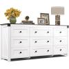 imageWLIVE Farmhouse 6 Drawer Dresser for Bedroom 5307 Wide Wood Dresser Storage Organizer with Double Rustic Handle TV Stand for 60 inch TV Chest of Drawers for Living Room Hallway BrownWhite
