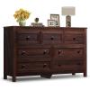 imageWLIVE Farmhouse 6 Drawer Dresser for Bedroom 5307 Wide Wood Dresser Storage Organizer with Double Rustic Handle TV Stand for 60 inch TV Chest of Drawers for Living Room Hallway BrownBrown
