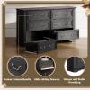 imageWLIVE Farmhouse 6 Drawer Dresser for Bedroom 5307 Wide Wood Dresser Storage Organizer with Double Rustic Handle TV Stand for 60 inch TV Chest of Drawers for Living Room Hallway BrownBlack