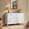 imageWLIVE Farmhouse 6 Drawer Dresser for Bedroom 5307 Wide Wood Dresser Storage Organizer with Double Rustic Handle TV Stand for 60 inch TV Chest of Drawers for Living Room Hallway BrownWhite