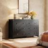 imageWLIVE Farmhouse 6 Drawer Dresser for Bedroom 5307 Wide Wood Dresser Storage Organizer with Double Rustic Handle TV Stand for 60 inch TV Chest of Drawers for Living Room Hallway BrownBlack