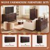 imageWLIVE Farmhouse 6 Drawer Dresser for Bedroom 5307 Wide Wood Dresser Storage Organizer with Double Rustic Handle TV Stand for 60 inch TV Chest of Drawers for Living Room Hallway BrownBrown