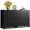 imageWLIVE Farmhouse 6 Drawer Dresser for Bedroom 5307 Wide Wood Dresser Storage Organizer with Double Rustic Handle TV Stand for 60 inch TV Chest of Drawers for Living Room Hallway BrownBlack